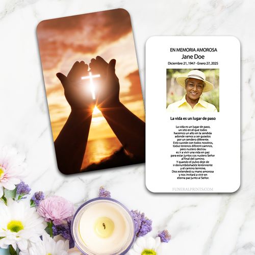 Show details for Cross in Hand Spanish Prayer Card