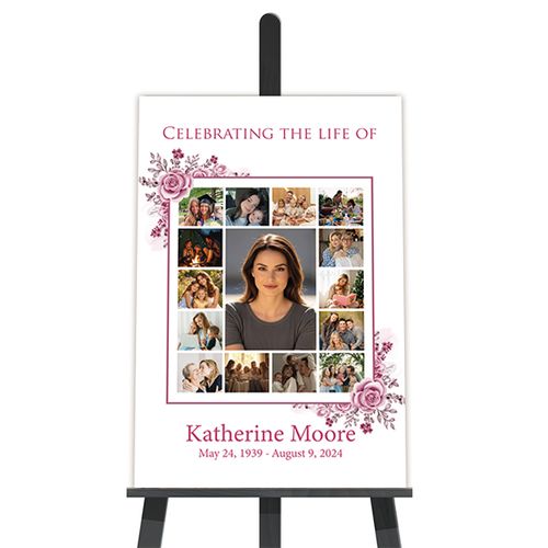 Show details for Pink Floral Collage Funeral Poster