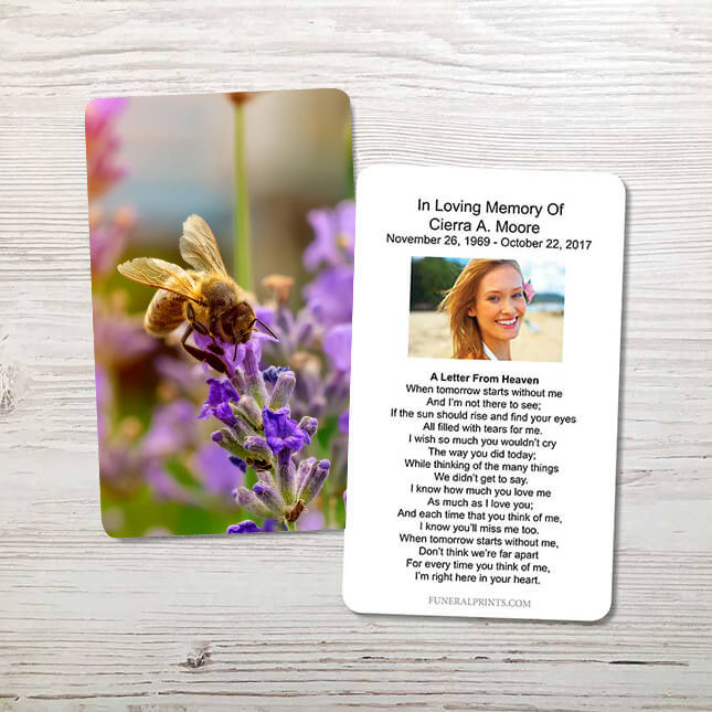 Show details for Bee on Lavender Memorial Card