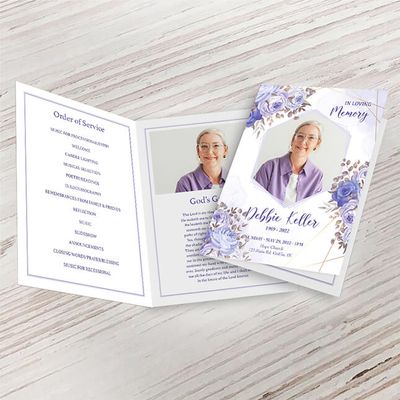 Show details for Purple Gold Floral Funeral Program