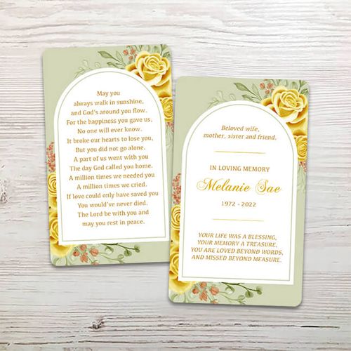 Show details for Yellow Floral Border Memorial Card