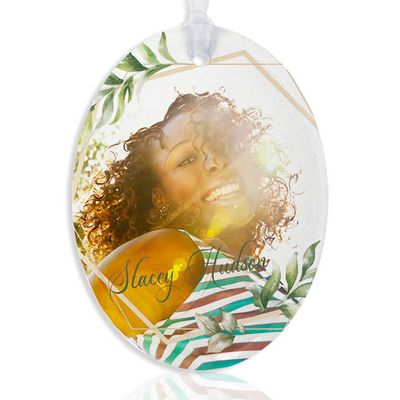 Show details for Green Leaf Oval Ornament