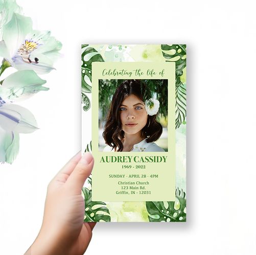 Show details for Green Leaf Watercolor Trifold Program