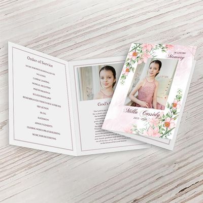 Show details for Pink Gold Floral Funeral Program