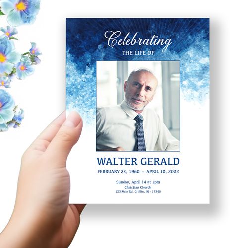 Show details for Blue Watercolor Funeral Program