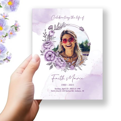 Show details for Purple Floral Funeral Program
