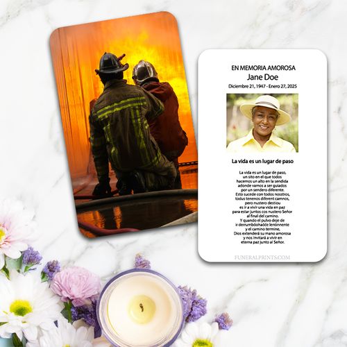 Show details for Fireman Fighting Flames Spanish Prayer Card