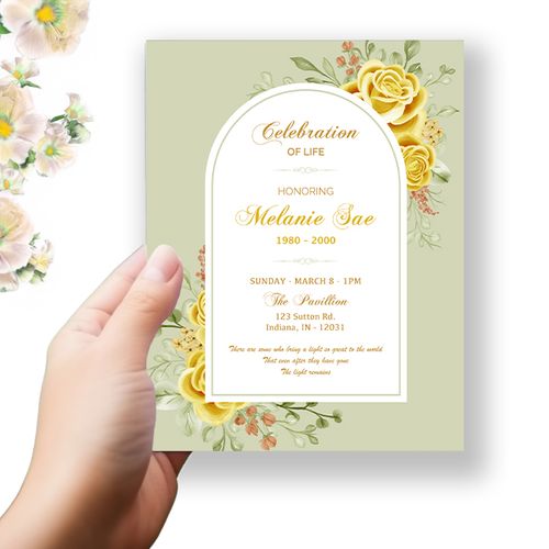 Show details for Yellow Floral Border Funeral Program