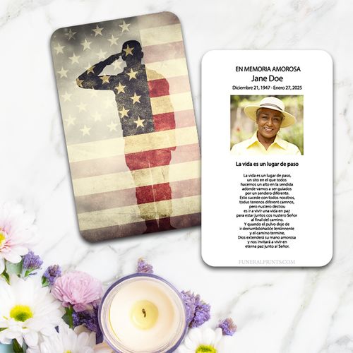 Show details for Soldier Saluting Spanish Prayer Card