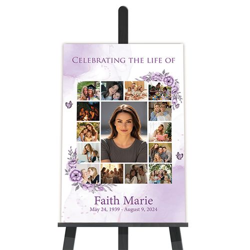 Show details for Purple Floral Collage Funeral Poster