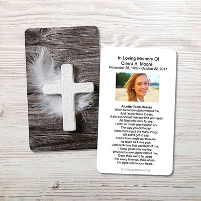 Show details for Feather Cross Memorial Card