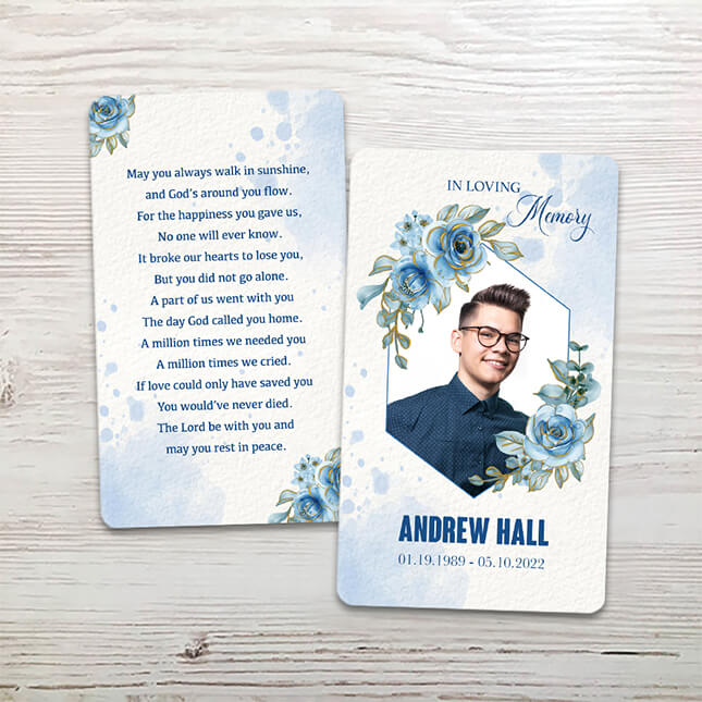Show details for Blue Floral Memorial Card