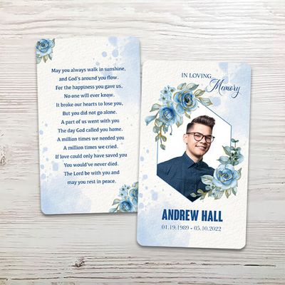 Show details for Blue Floral Memorial Card