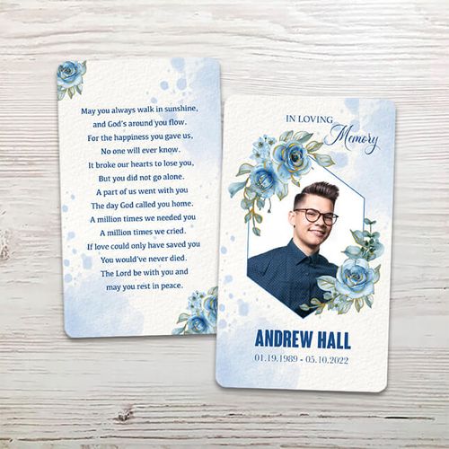 Show details for Blue Floral Memorial Card