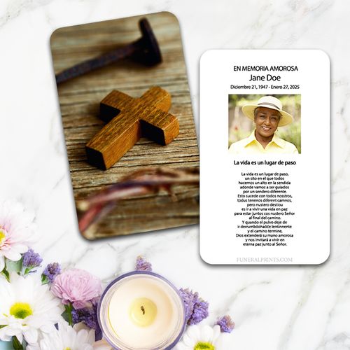 Show details for Cross & Nail Spanish Prayer Card