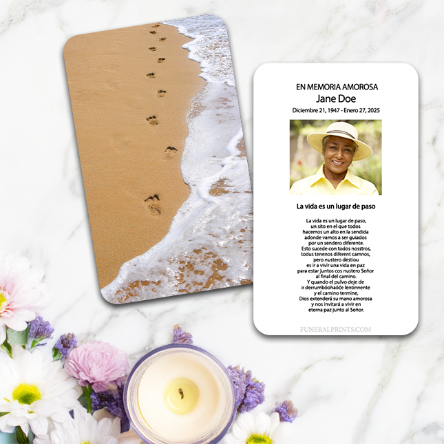 Show details for Foot Prints Spanish Prayer Card