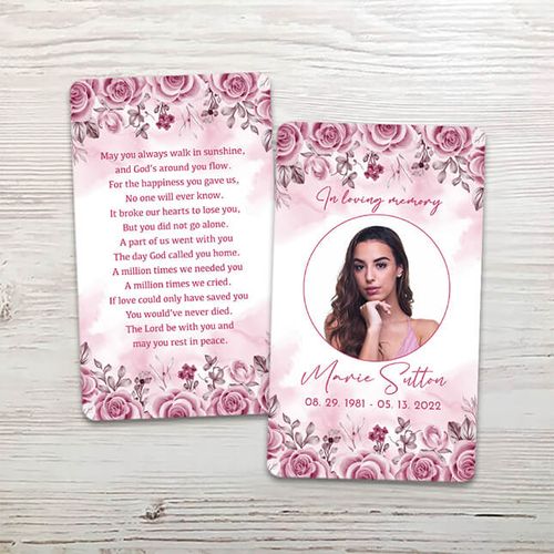 Show details for Pink Floral Border Memorial Card