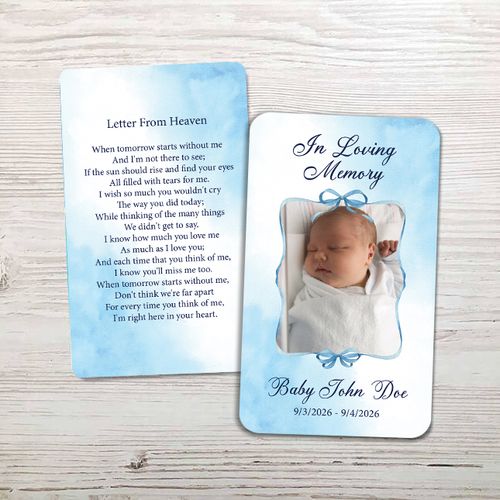 Show details for Blue Ribbon Baby Boy Memorial Card