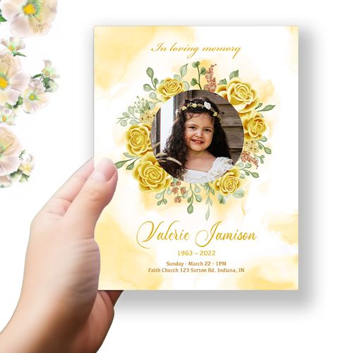 Show details for Yellow Floral Funeral Program